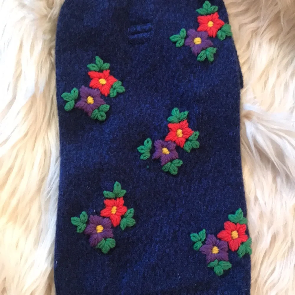 Anthropologie Embroidered Flower Dog Sweater